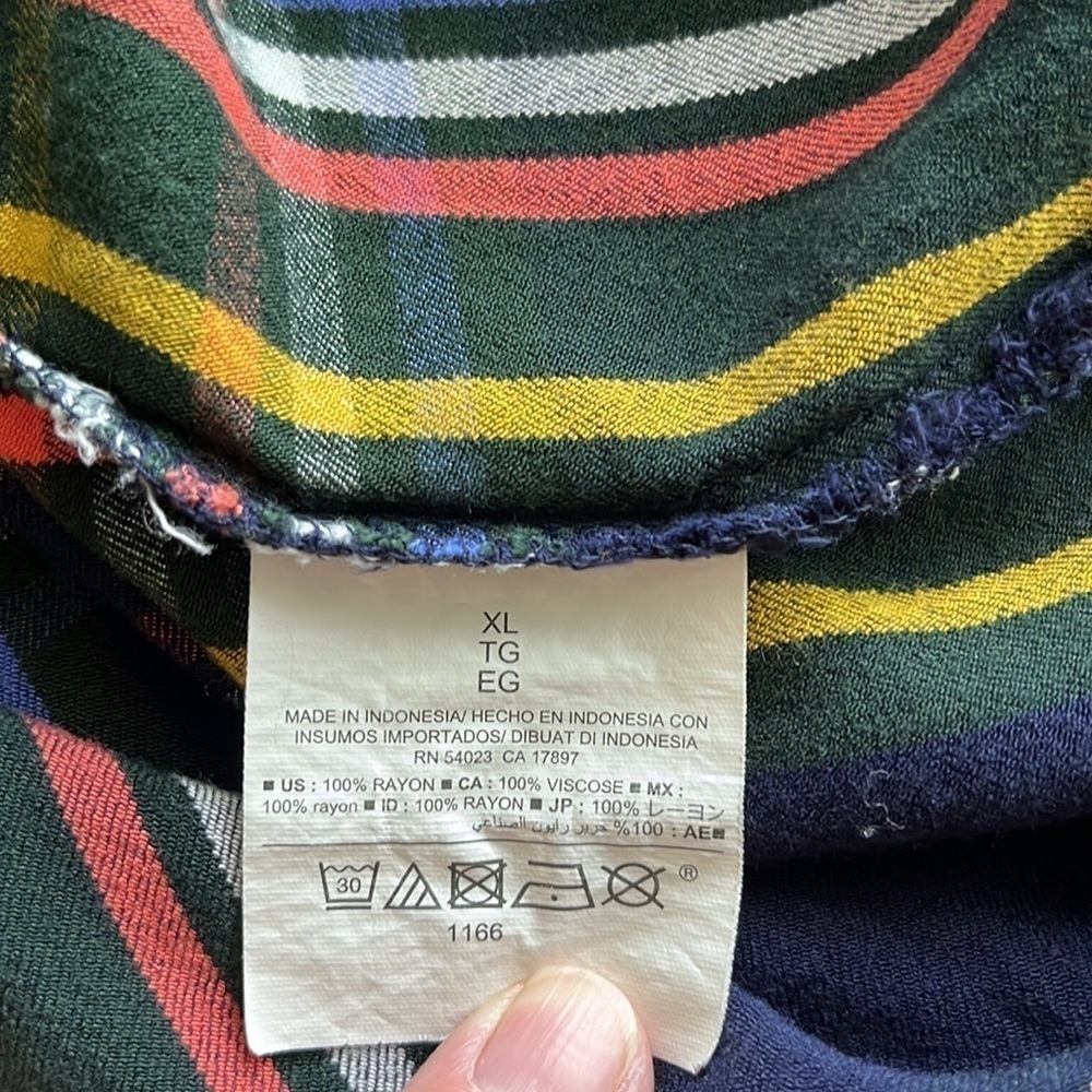 Old Navy Shirt Dress Size XL Pleaded Front Long Sleeves Button Front Navy Plaid - Picture 11 of 14